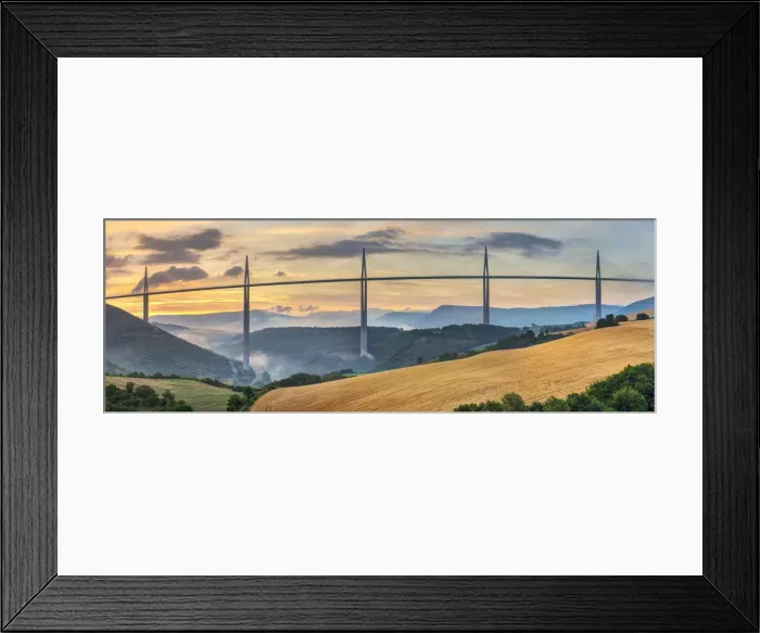 Framed Print : Viaduc de Millau bridge over Tarn river valley at sunrise, Millau, Aveyron Department Framed Print : Viaduc de Millau bridge over Tarn river valley at sunrise, Millau, Aveyron Department