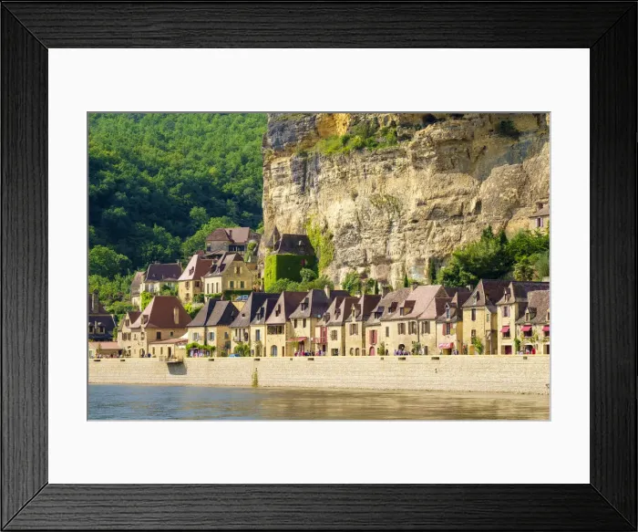 Framed Print : Rows of old stone houses along Dordogne River in late afternoon, La Roque-Gageac