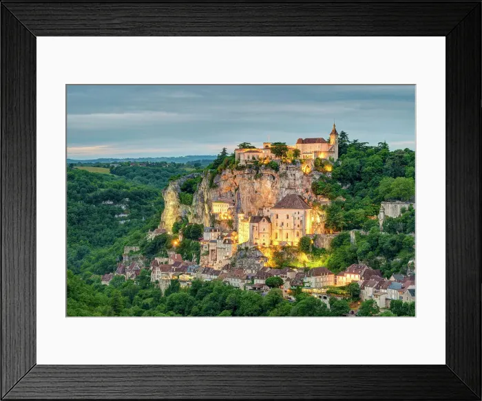 Framed Print : Rocamadour, pilgrimage town along El Camino de Santiago at dusk, Lot Department