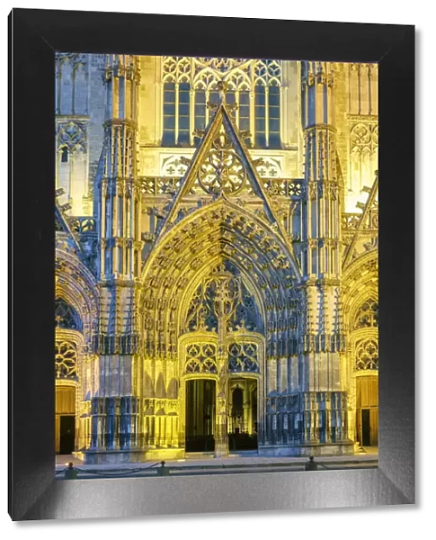 Front facade of CathA drale Saint-Gatien cathedral at night, Tours, Indre-et-Loire