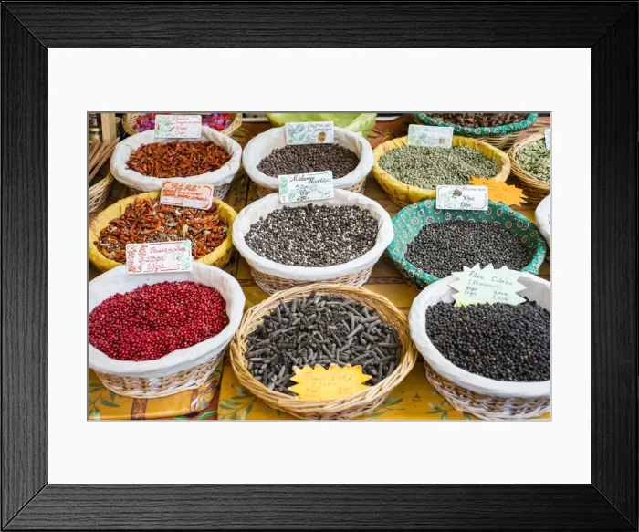 Framed Print : Spices for sale at a French farmers market on Place des Precheurs Framed Print : Spices for sale at a French farmers market on Place des Precheurs