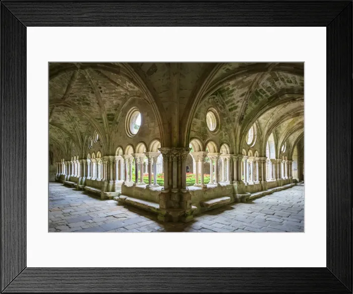 Framed Print : Romanesque cloisters at Abbaye de Fontfroide, Aude Department, Languedoc-Roussillon Framed Print : Romanesque cloisters at Abbaye de Fontfroide, Aude Department, Languedoc-Roussillon