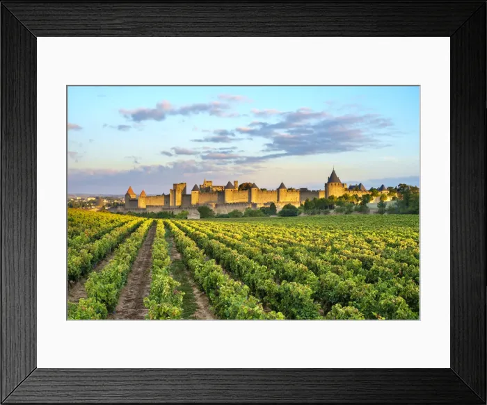 Framed Print : Medieval citadel of La Cite at sunrise, Carcassonne, Aude Department Framed Print : Medieval citadel of La Cite at sunrise, Carcassonne, Aude Department