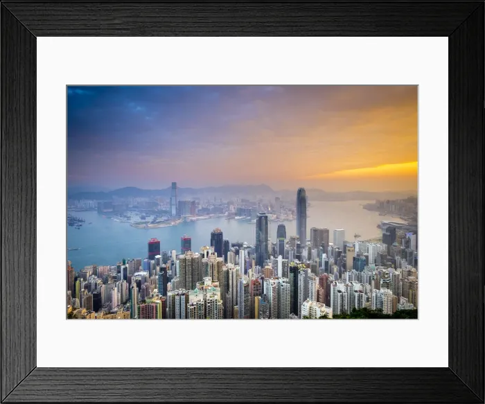 Framed Print : Skyscrapers in central Hong Kong seen from Victoria Peak at sunrise, Hong Kong Island Framed Print : Skyscrapers in central Hong Kong seen from Victoria Peak at sunrise, Hong Kong Island