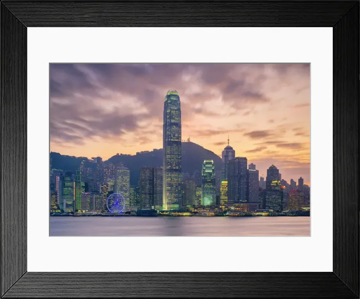 Framed Print : Hong Kong skyline, skyscrapers on Hong Kong Island skyline at sunset seen from Tsim Framed Print : Hong Kong skyline, skyscrapers on Hong Kong Island skyline at sunset seen from Tsim