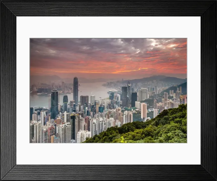 Framed Print : Hong Kong skyline at sunrise from Lugard Road on Victoria Peak, Hong Kong Island