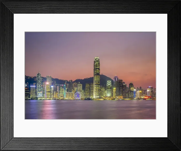Framed Print : Hong Kong skyline, skyscrapers on Hong Kong Island seen from Tsim Sha Tsui at sunset Framed Print : Hong Kong skyline, skyscrapers on Hong Kong Island seen from Tsim Sha Tsui at sunset