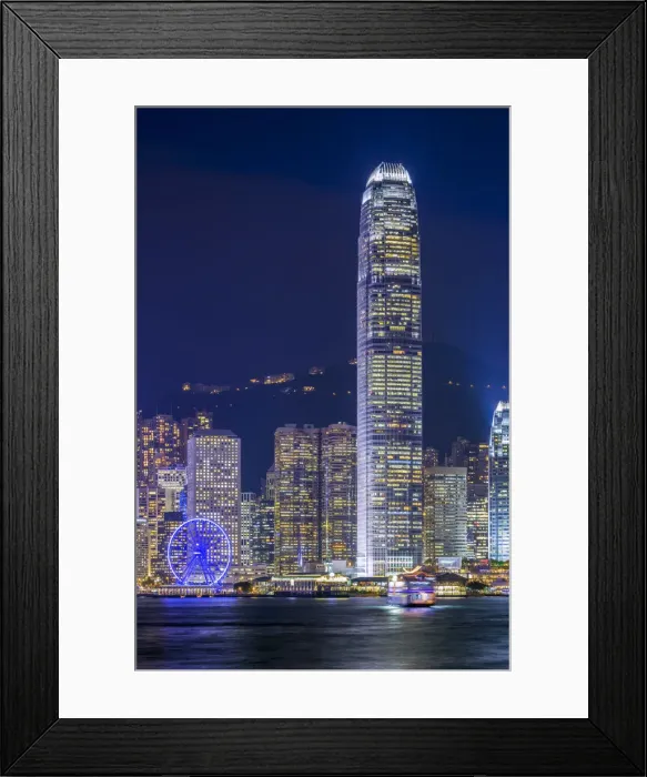 Framed Print : Hong Kong skyline, IFC Tower and skyscrapers on Hong Kong Island at night seen Framed Print : Hong Kong skyline, IFC Tower and skyscrapers on Hong Kong Island at night seen