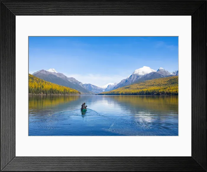 Framed Print : Kayaking on Bowman Lake, Glacier National Park, Montana, USA