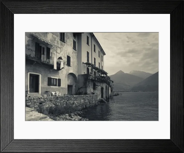 Framed Print : Italy, Lombardy, Lakes Region, Lake Como, Santa Maria Rezzonico, lakeside houses