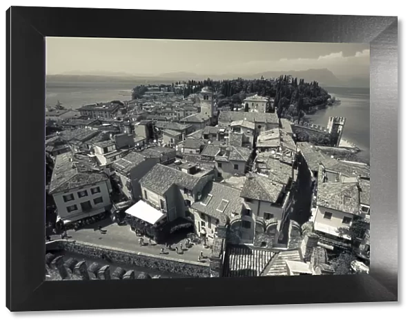 Italy, Lombardy, Lake District, Lake Garda, Sirmione, town view from Castello Scaligero