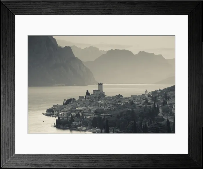 Framed Print : Italy, Veneto, Lake District, Lake Garda, Malcesine, aerial town view Framed Print : Italy, Veneto, Lake District, Lake Garda, Malcesine, aerial town view