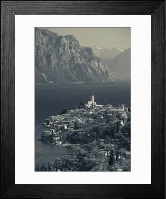Framed Print : Italy, Veneto, Lake District, Lake Garda, Malcesine, aerial town view Framed Print : Italy, Veneto, Lake District, Lake Garda, Malcesine, aerial town view