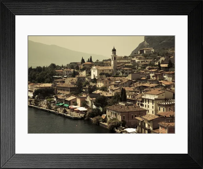 Framed Print : Italy, Lombardy, Lake District, Lake Garda, Limone sul Garda, town view with San Benedetto church Framed Print : Italy, Lombardy, Lake District, Lake Garda, Limone sul Garda, town view with San Benedetto church