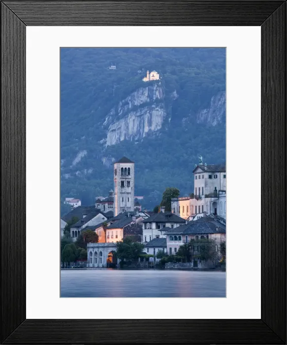 Framed Print : Italy, Piedmont, Lake Orta, Orta San Giulio, Isola San Giulio island with Madonna del Sasso sanctuary Framed Print : Italy, Piedmont, Lake Orta, Orta San Giulio, Isola San Giulio island with Madonna del Sasso sanctuary