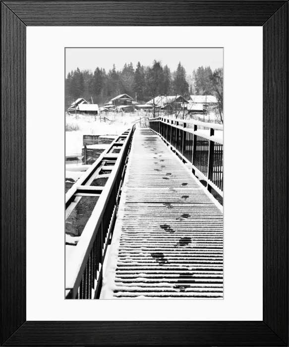 Framed Print : Footprints on the bridge, Somino village, Leningrad region, Russia