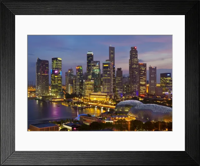 Framed Print : Asia, Singapore, Singapore Skyline Financial district illuminated at dusk