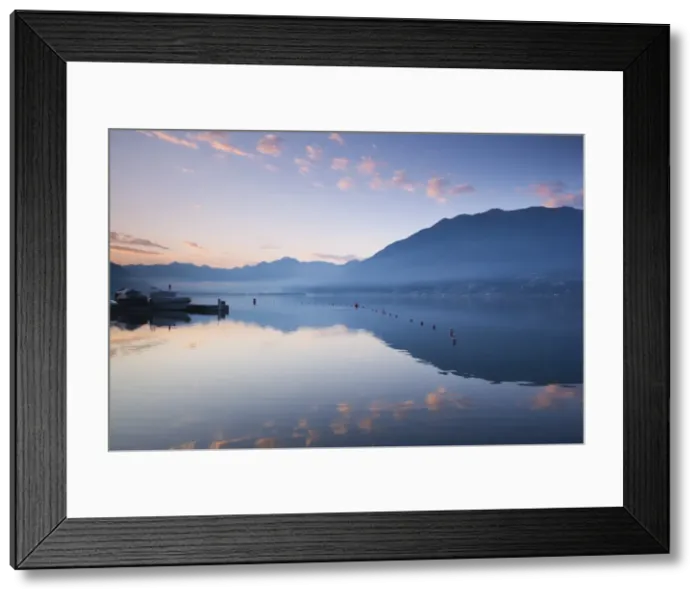 Framed Print : Switzerland, Ticino, Lake Maggiore, Locarno, lakefront, dawn