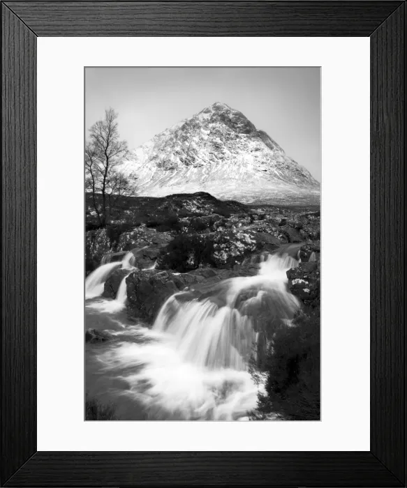 Framed Print : Coupall Falls and Buachaille Etive Mor in winter, Glencoe, Scotland, UK Framed Print : Coupall Falls and Buachaille Etive Mor in winter, Glencoe, Scotland, UK