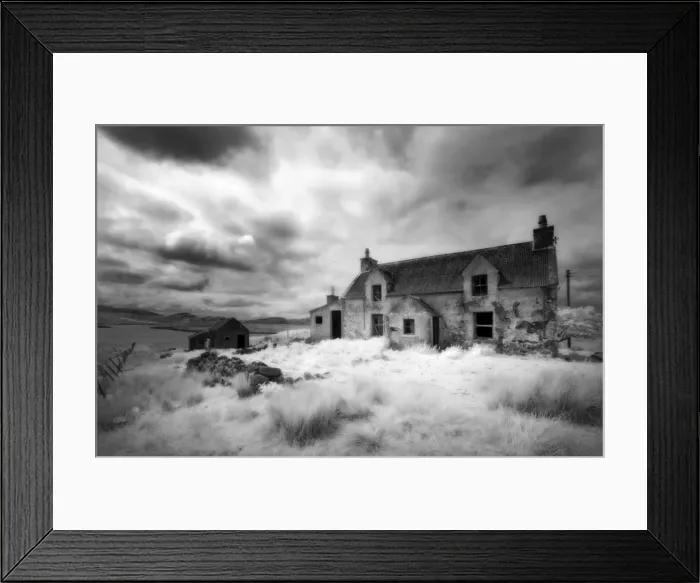 Framed Print : Infrared image of a derelict farmhouse near Arivruach, Isle of Lewis, Hebrides