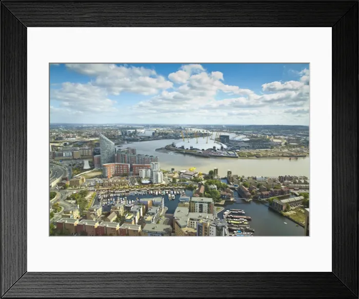 Framed Print : England, London, Canary Wharf, London skyline towards Poplar Wharf & Marina