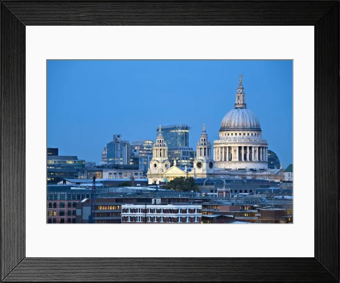 Framed Print : England, London, City skyline looking towards St Pauls Cathedral at twilight Framed Print : England, London, City skyline looking towards St Pauls Cathedral at twilight
