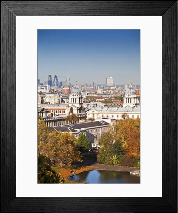 Framed Print : England, London, Greenwich, National Maritime Musuem. The City in distance Framed Print : England, London, Greenwich, National Maritime Musuem. The City in distance