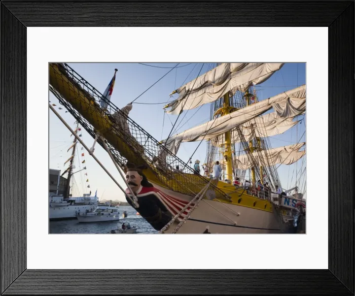 Framed Print : USA, Massachusetts, Boston, Sail Boston Tall Ships Festival, Romanian tall ship, Mircea, figurehead Framed Print : USA, Massachusetts, Boston, Sail Boston Tall Ships Festival, Romanian tall ship, Mircea, figurehead