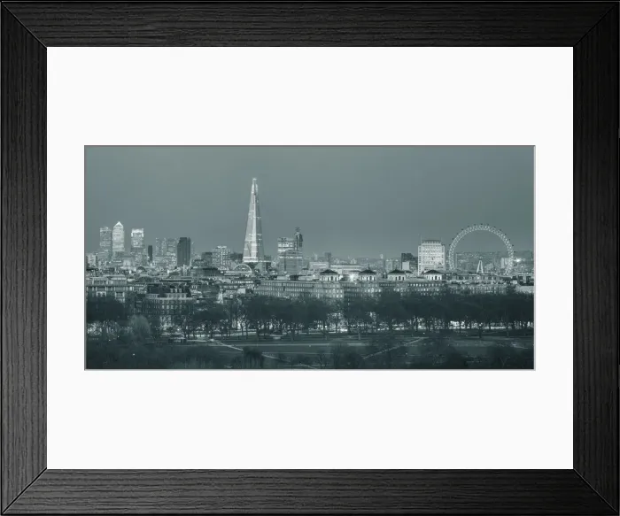 Framed Print : The Shard, Canary Wharf and London Eye above Hyde Park, London, England, UK Framed Print : The Shard, Canary Wharf and London Eye above Hyde Park, London, England, UK