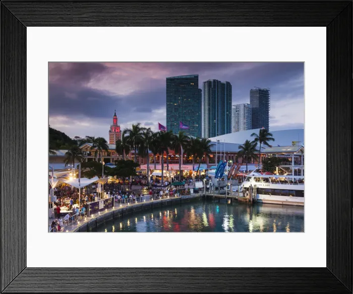 Framed Print : USA, Florida, Miami, city skyline with Bayside Mall and Fredom Tower