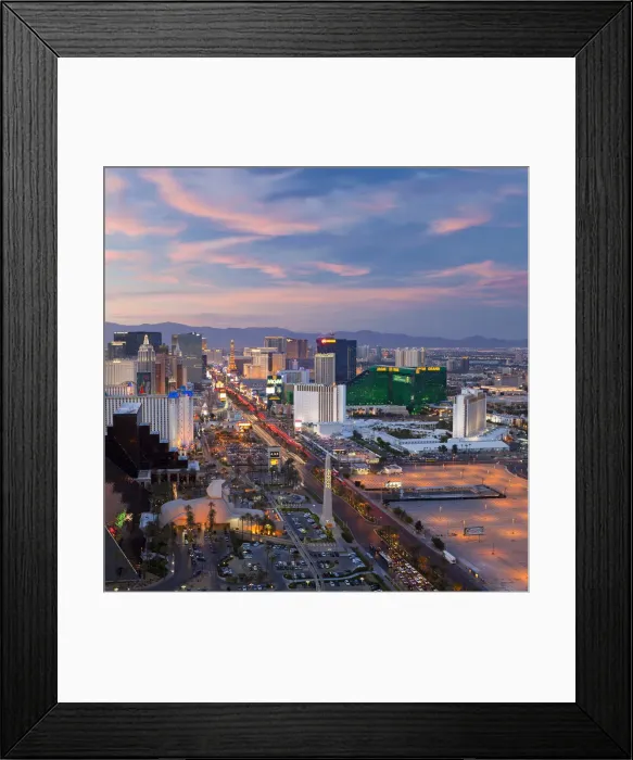 Framed Print : USA, Nevada, Las Vegas, Elevated dusk view of the Hotels and Casinos along the Strip