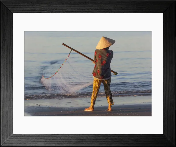 Framed Print : Vietnam, Mui Ne, Mui Ne Beach, Net Fisherwoman Framed Print : Vietnam, Mui Ne, Mui Ne Beach, Net Fisherwoman