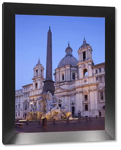 Italy, Rome, Piazza Navona, Fountain of the Four Rivers and Sant Agnese in Agone