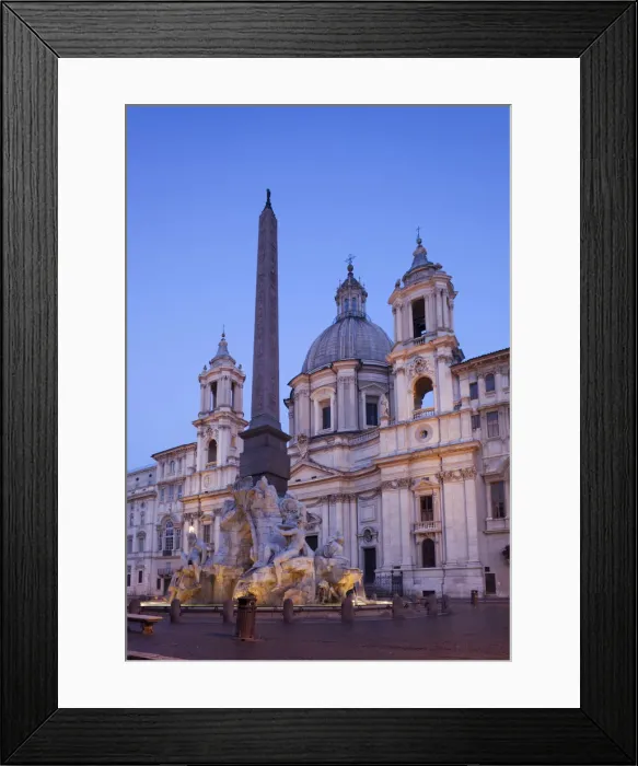Framed Print : Italy, Rome, Piazza Navona, Fountain of the Four Rivers and Sant Agnese in Agone Framed Print : Italy, Rome, Piazza Navona, Fountain of the Four Rivers and Sant Agnese in Agone
