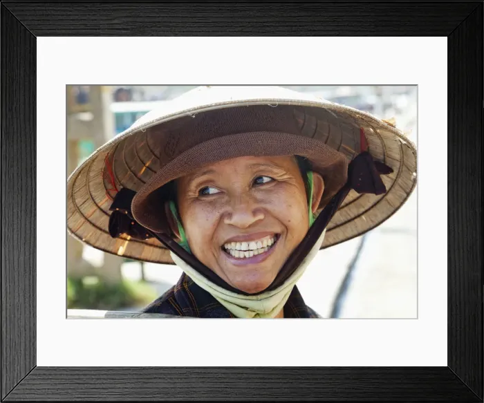Framed Print : Vietnam, Hoi An, Portrait of Lady Wearing Conical Hat Framed Print : Vietnam, Hoi An, Portrait of Lady Wearing Conical Hat