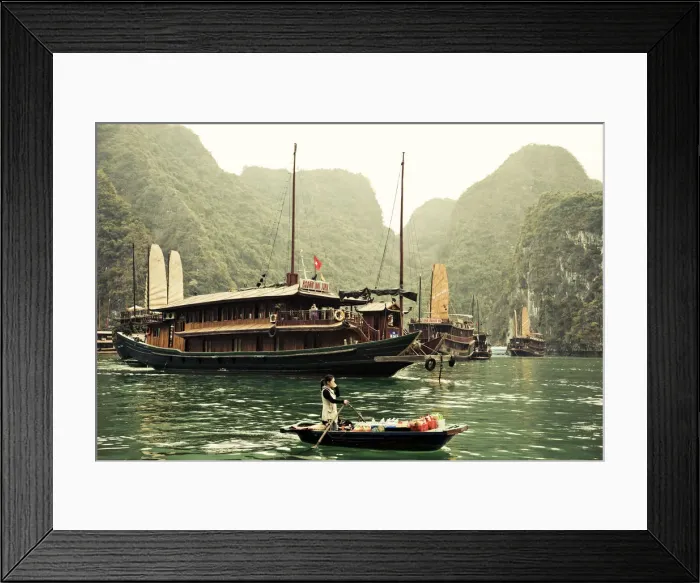 Framed Print : Vietnam, Halong Bay and Tourist Junk Boat