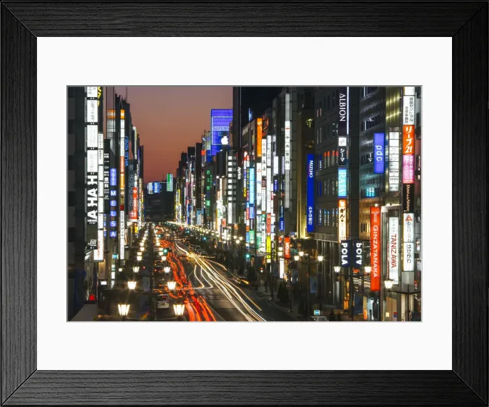 Framed Print : Asia, Japan, Honshu, Tokyo, Central Tokyo, Ginza, Chuo-dori, elevated view at dusk Framed Print : Asia, Japan, Honshu, Tokyo, Central Tokyo, Ginza, Chuo-dori, elevated view at dusk