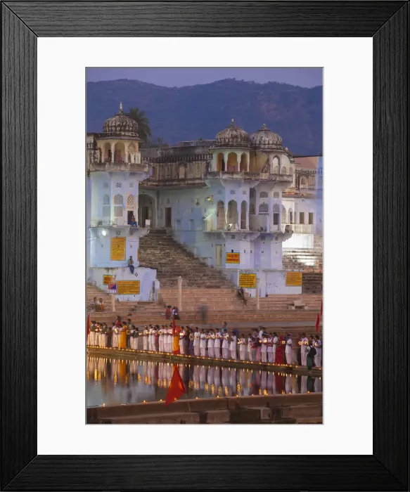 Framed Print : India, Rajasthan, Pushkar, lakeside ceremony during Pushkar Camel Fair Framed Print : India, Rajasthan, Pushkar, lakeside ceremony during Pushkar Camel Fair