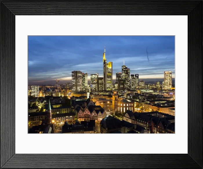 Framed Print : Elevated view over Romer Square and the financial district, Frankfurt am Main, Hesse Framed Print : Elevated view over Romer Square and the financial district, Frankfurt am Main, Hesse