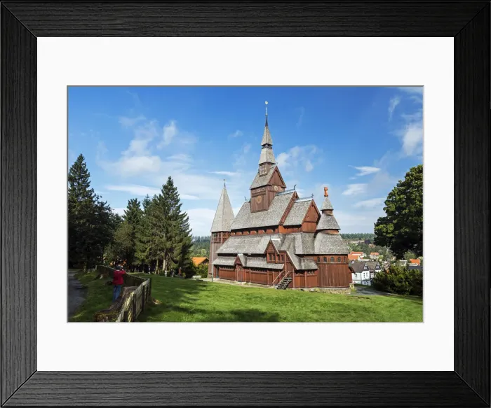 Framed Print : Gustav Adolf Stave Church, Hahnenklee, Goslar, Harz mountain, Lower Saxony, Germany Framed Print : Gustav Adolf Stave Church, Hahnenklee, Goslar, Harz mountain, Lower Saxony, Germany