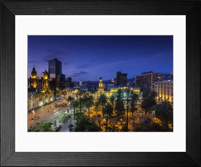 Framed Print : Chile, Santiago, Plaza de Armas and Metropolitan Cathedral, elevated view, dusk Framed Print : Chile, Santiago, Plaza de Armas and Metropolitan Cathedral, elevated view, dusk