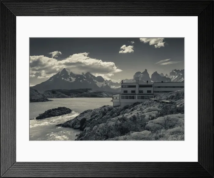 Framed Print : Chile, Magallanes Region, Torres del Paine National Park, Lago Pehoe, Explora Hotel Framed Print : Chile, Magallanes Region, Torres del Paine National Park, Lago Pehoe, Explora Hotel
