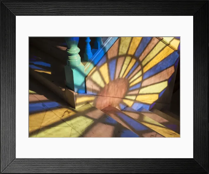 Framed Print : Light falling through stained glass window, in a Casa in Habana Vieja, Havana, Cuba Framed Print : Light falling through stained glass window, in a Casa in Habana Vieja, Havana, Cuba