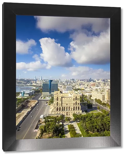 Azerbaijan, Baku, View of city looking towards Government House, Hilton Hotel, The