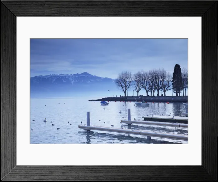 Framed Print : Piers on shore of Lake Leman, Ouchy, Lausanne, Vaud, Switzerland Framed Print : Piers on shore of Lake Leman, Ouchy, Lausanne, Vaud, Switzerland