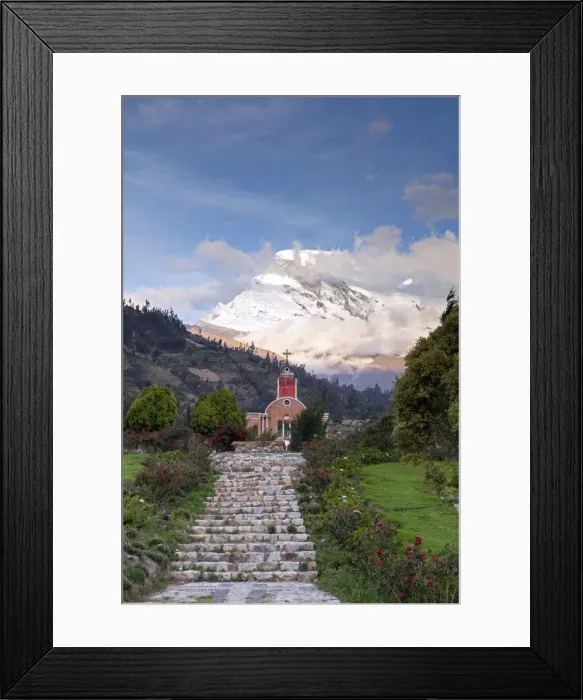 Framed Print : South America, Peru, Ancash, Yungay, Huascaran. View of the Yungay church in Yungay Viejo