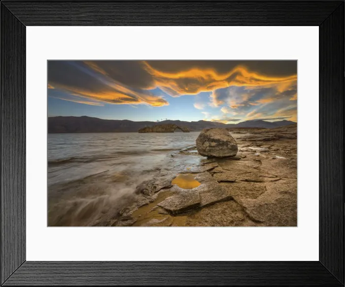Framed Print : South America, Argentina, Santa Cruz, Patagonia, Sunset at Lago Posadas