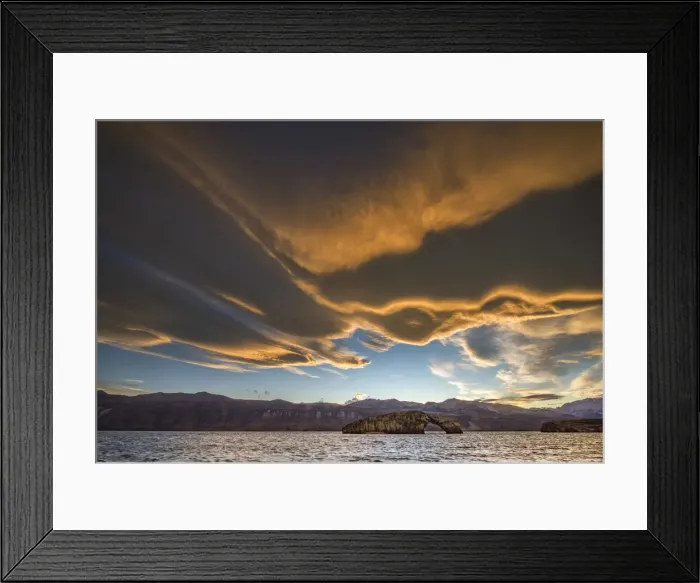 Framed Print : South America, Argentina, Santa Cruz, Patagonia, Lago Posadas, sunset over Posadas