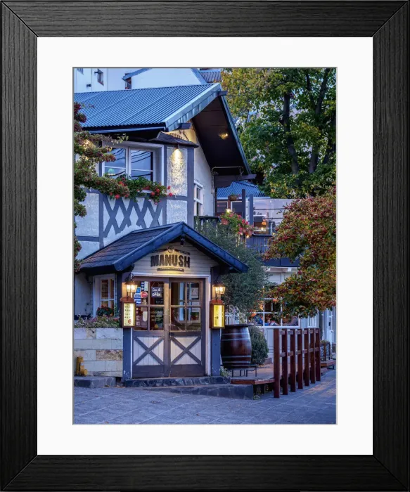 Framed Print : Brewpub Manush at twilight, San Carlos de Bariloche, Nahuel Huapi National Park, Rio Framed Print : Brewpub Manush at twilight, San Carlos de Bariloche, Nahuel Huapi National Park, Rio