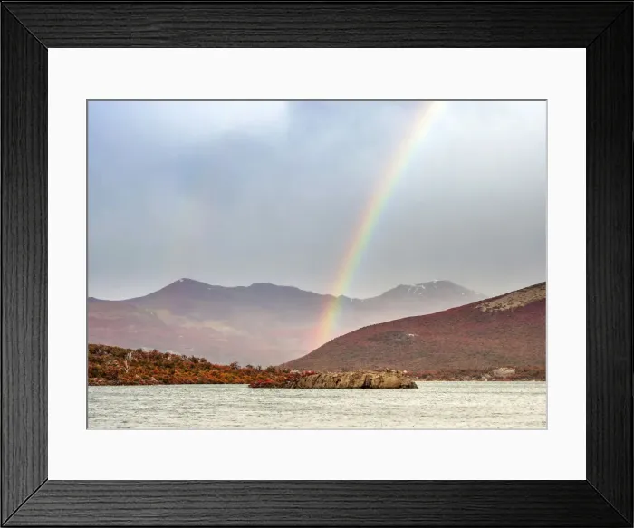 Framed Print : Rainbow over Capri Lagoon, Los Glaciares National Park, Santa Cruz Province, Patagonia